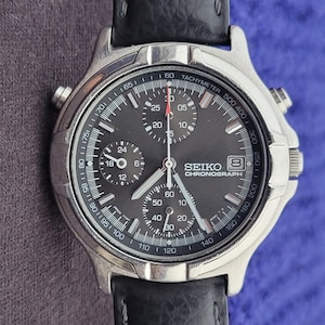 Vintage Seiko Chronograph 7T27-6A50 Tachymeter Excellent Men's Wrist Watch