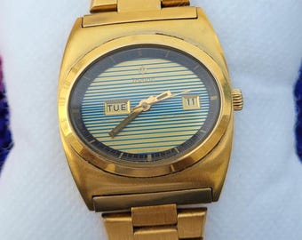 Rare Vintage Zodiac SST 36000 Gold Plated Automatic Day/date Men's