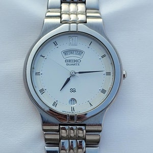 Reloj de pulsera clásico raro de acero inoxidable para hombre Seiko SQ Roman Quartz 5Y23-7A80