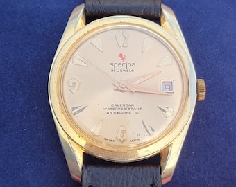 Vintage raro 1970 Sperima Calender 21 joyas reloj de pulsera para hombre hecho en Suiza