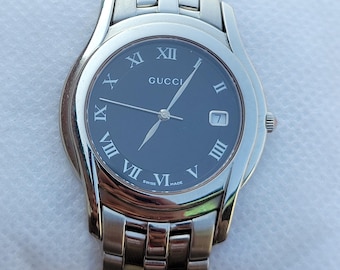 Gucci 5500M Gray Dial Roman Stainless Steel Swiss Made Men's Wrist