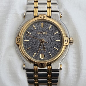 Vintage Gucci 9000L Black Slate Dial Two-tone Quartz Ladies Watch