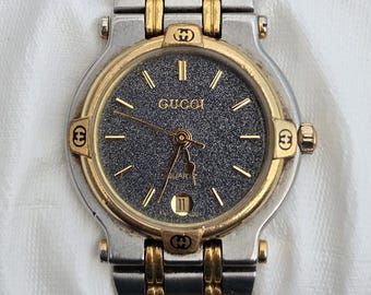 Vintage Gucci 9000L Black Slate Dial Two-tone Quartz Ladies Watch