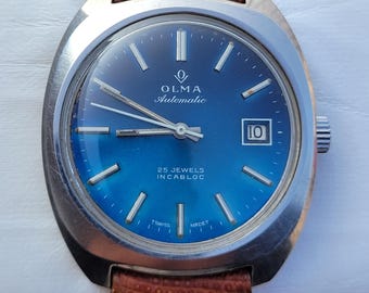 Vintage Olma Blue Dial Automatic Watch: Swiss Made 25 Jewels - Etsy