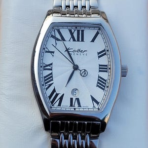 Vintage Kolber Geneve Tonneau K8420 Quartz Stainless Steel Swiss Made Men&#39;s Wrist Watch