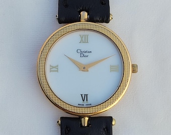 Reloj de pulsera unisex de cuarzo chapado en oro de fabricación suiza Christian Dior 3044 vintage