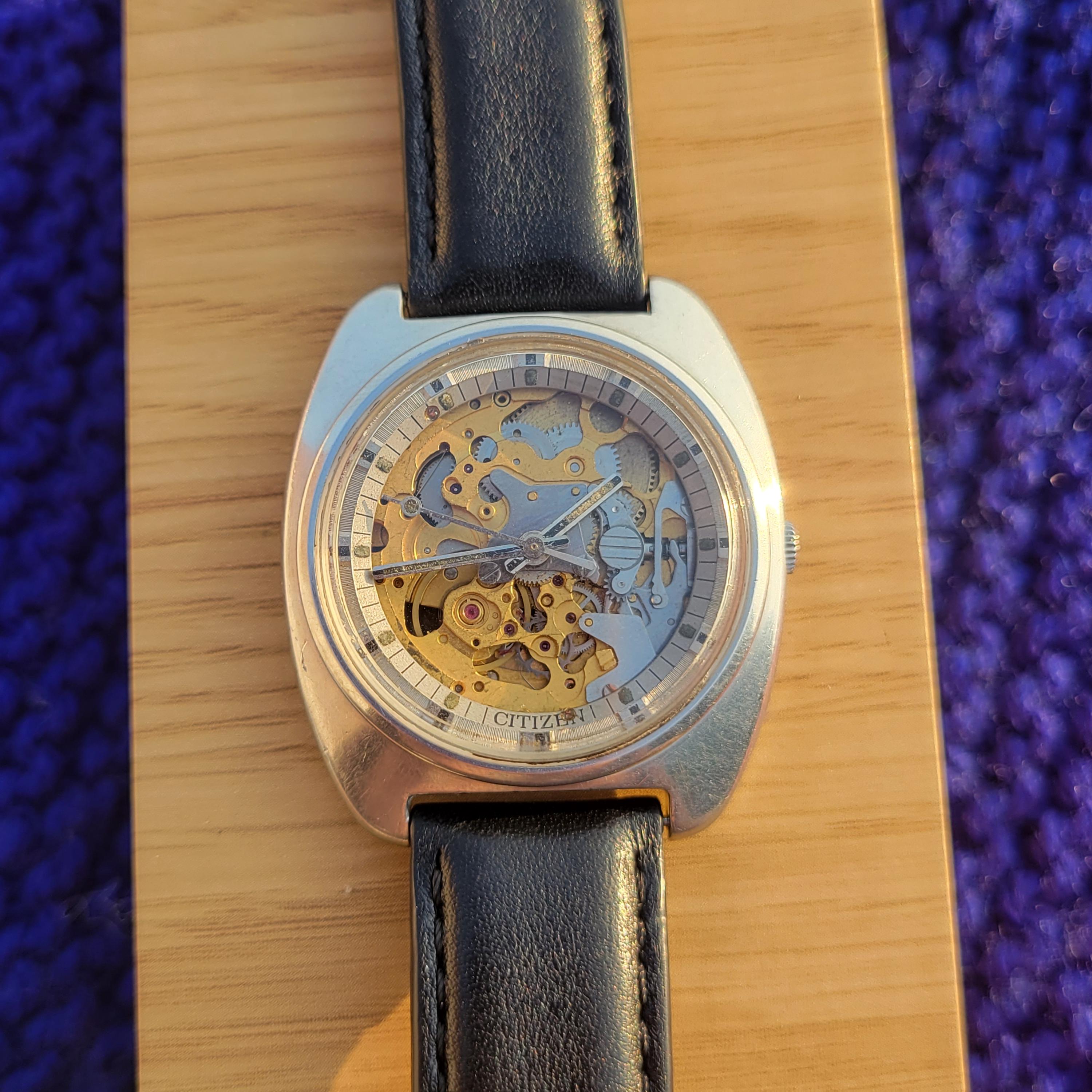 Vintage Citizen Skeleton Automatic 8060A 21 Jewels Rare Japan