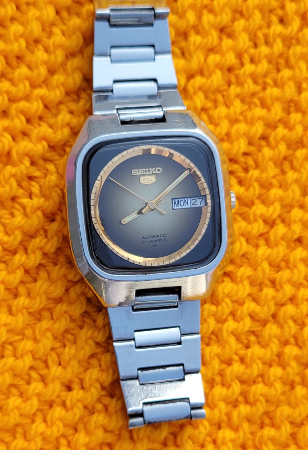 ヴィンテージ セイコー5 自動巻き メンズウォッチ：ブラウン文字盤