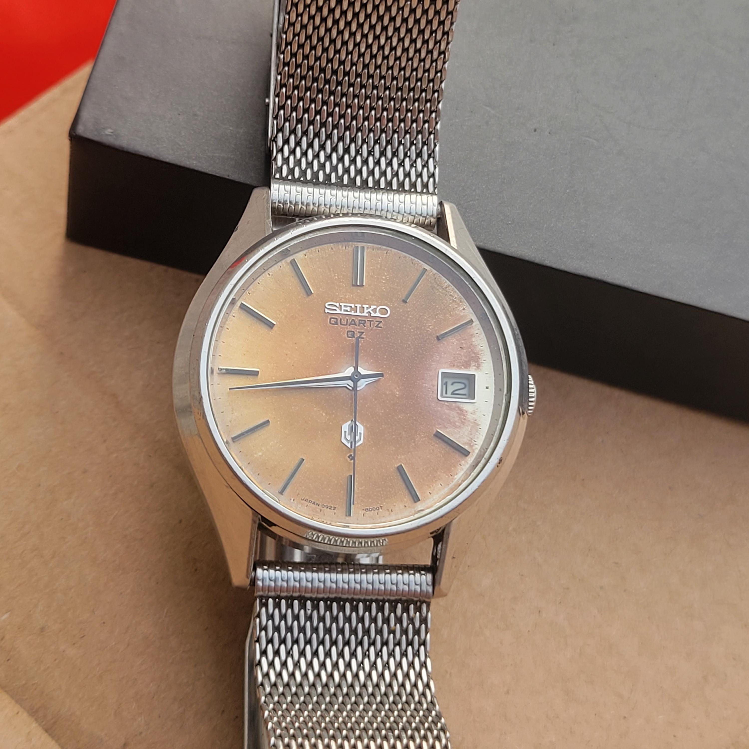 K Riare Watch Vintage Seiko Quartz QZ 0922-8000 Patina Dial Maruman Bracelet Men's ...