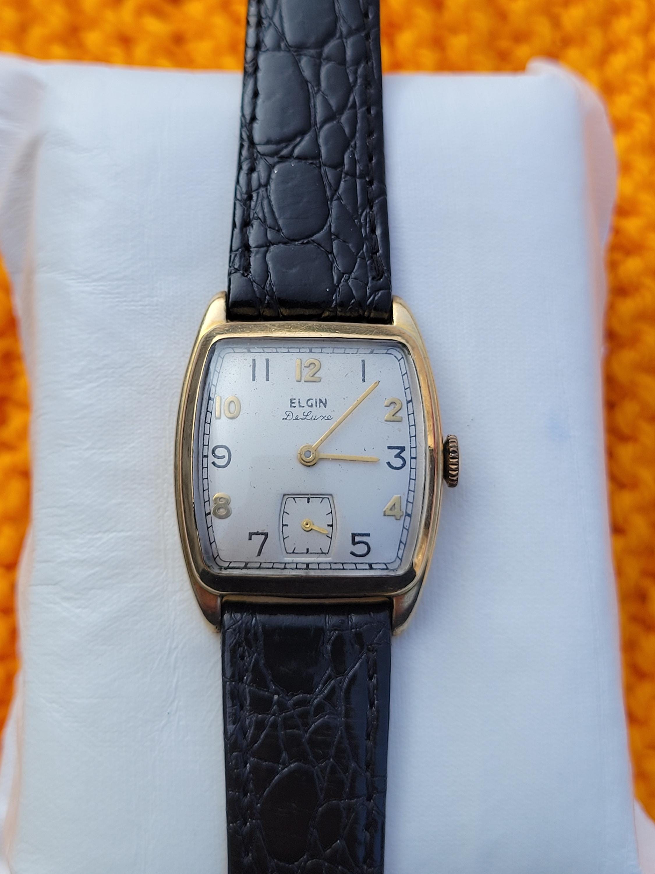 Vintage Elgin Deluxe Art Deco Men's Watch: 10k Gold Filled, 1940s