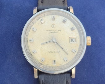 Antique Vintage Favre Leuba Sea Chief 92003 Swiss Made Stainless Steel Men's Wrist Watch