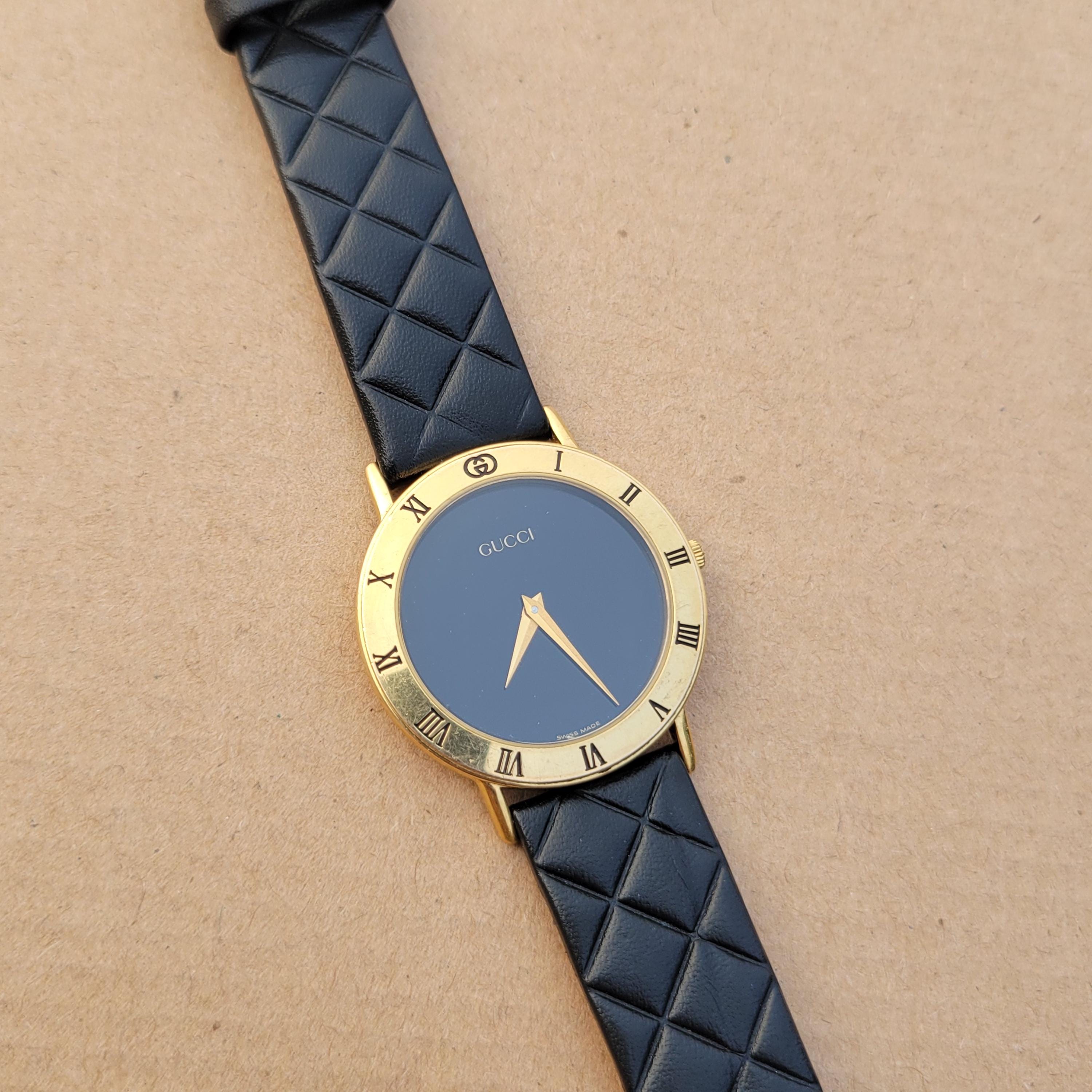 グッチ ブラック 3000.2.M クォーツ ゴールドメッキ スイス製 メンズ