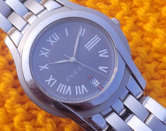 Gucci 5500M Gray Dial Roman Stainless Steel Swiss Made Men's Wrist