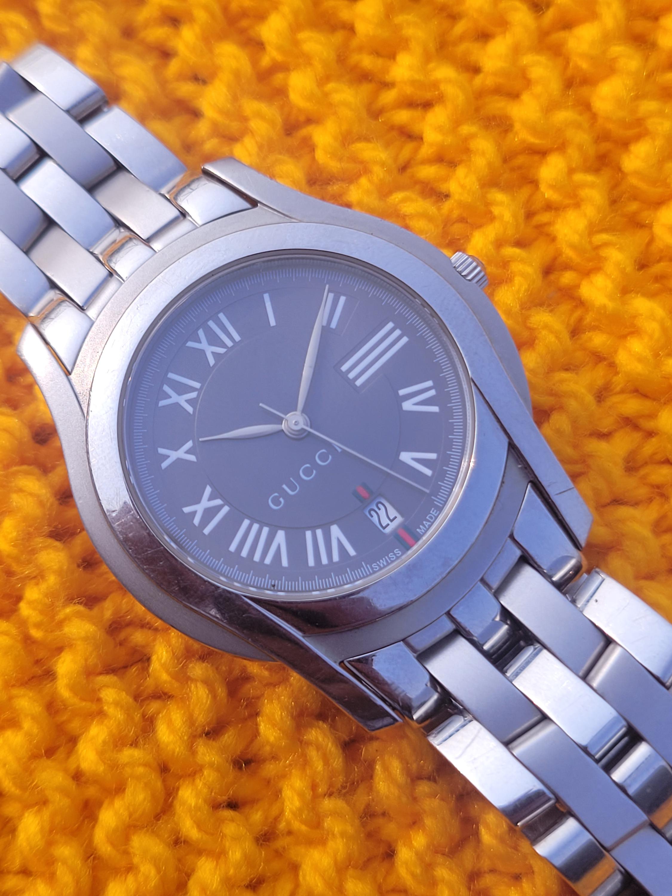 Gucci 5500M Gray Dial Roman Stainless Steel Swiss Made Men's Wrist