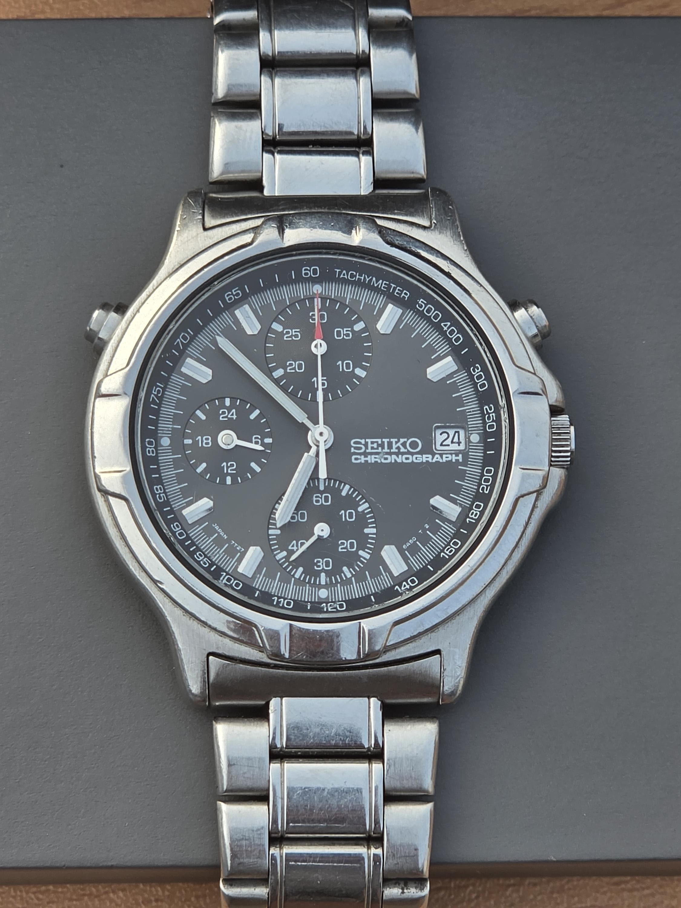 Vintage Seiko Chronograph 7T27-6A50 Tachymeter Bullhead Stainless