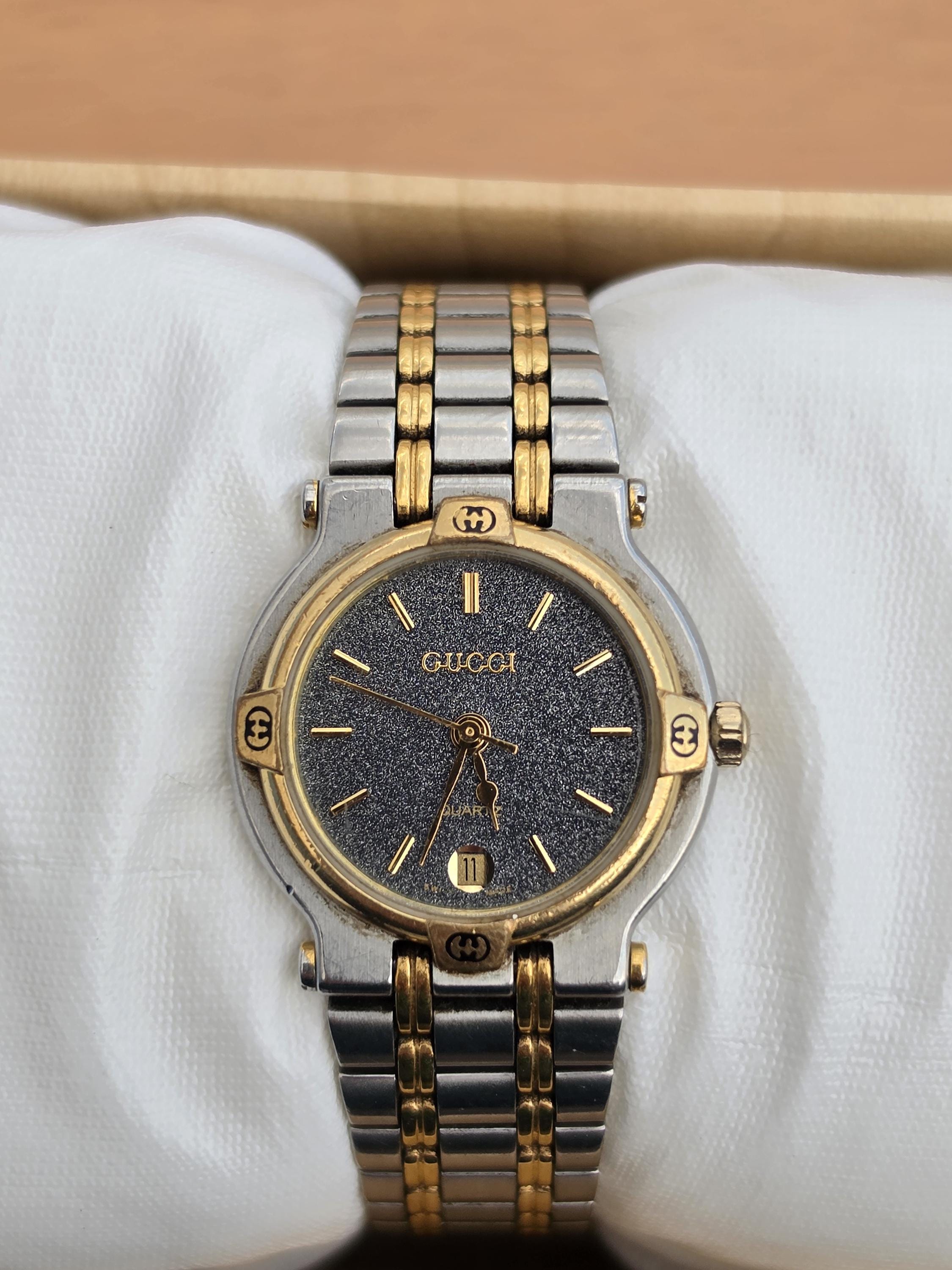 Vintage Gucci 9000L Black Slate Dial Two-tone Quartz Ladies Watch Vintage Gucci 9000L Black Slate Dial Two-tone Quartz Ladies Watch