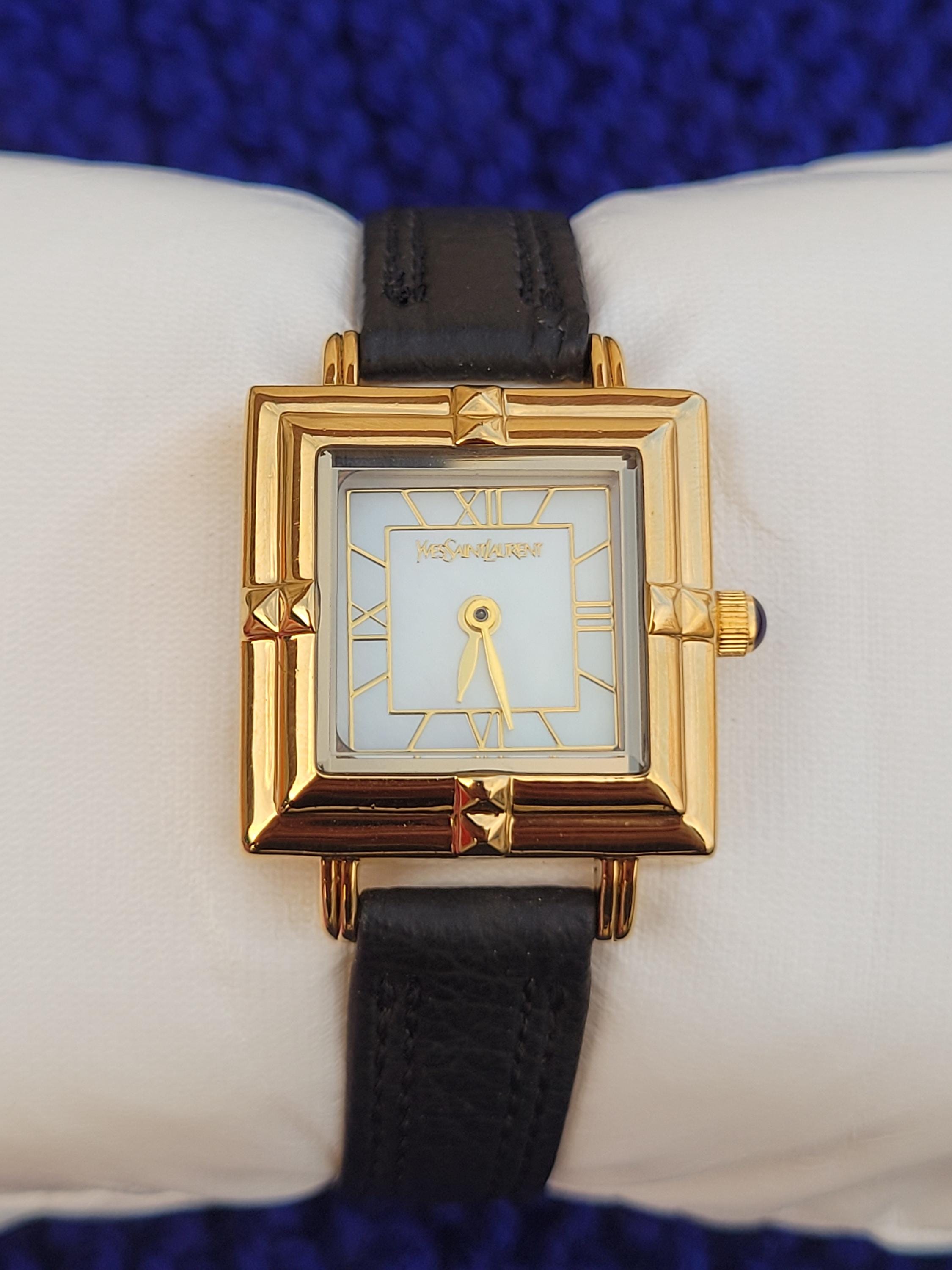 YSL Gold Tone Watch with Mother of Pearl Face - it is beautiful & worth it :) RESERVED- RARE Vintage YSL Yves Saint Laurent Mother of  main image 2