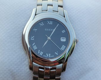 Stunning Gucci 5500M Black Stainless Steel Quartz Swiss Made Men's