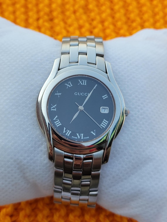Stunning Gucci 5500M Black Stainless Steel Quartz Swiss Made Men's Wrist  Watch