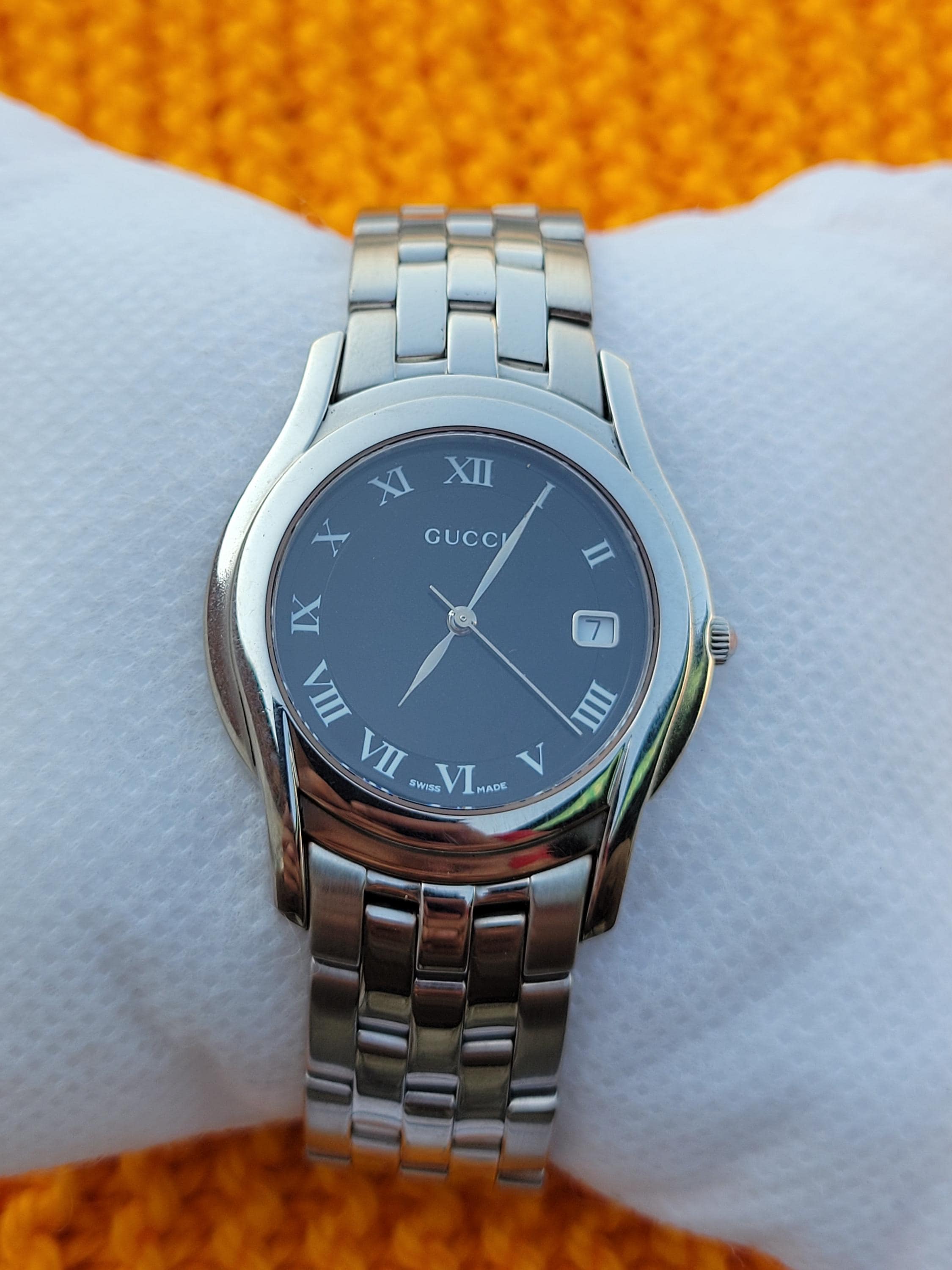 Stunning Gucci 5500M Black Stainless Steel Quartz Swiss Made Men's