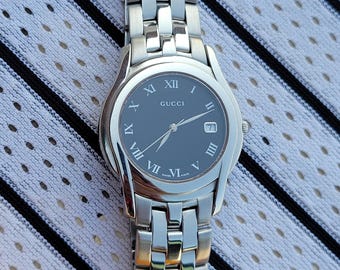 Vintage Gucci 5500M Men's Wrist Watch, Black Stainless Steel - Etsy