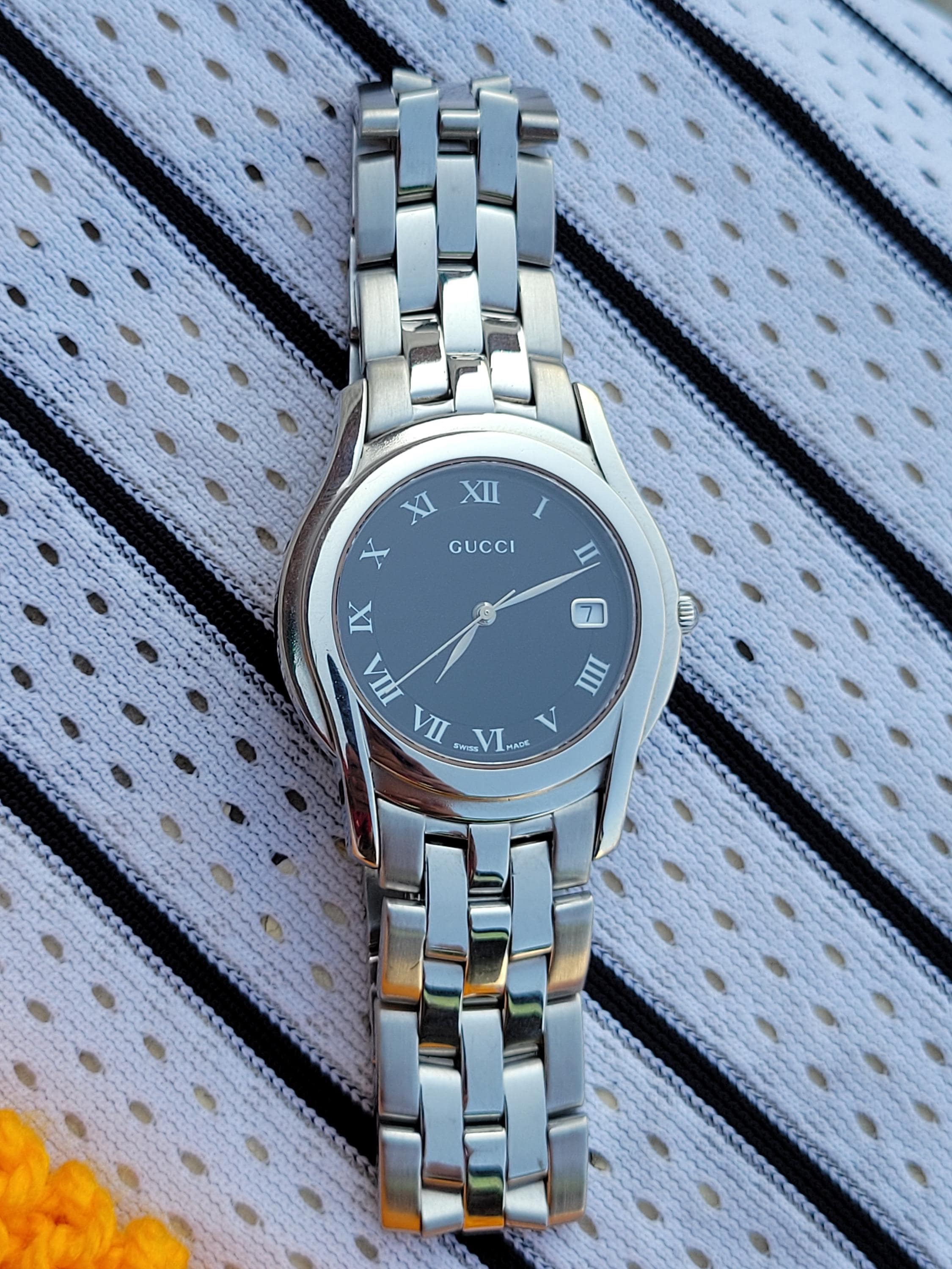 Stunning Gucci 5500M Black Stainless Steel Quartz Swiss Made Men's