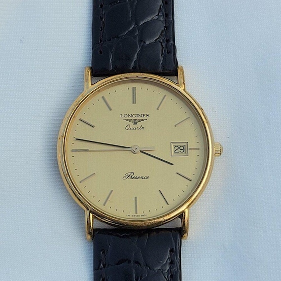 Vintage Longines Presence Men's Gold Plated Watch Classic Slim  1990s