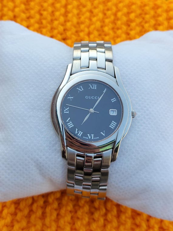 Stunning Gucci 5500M Black Stainless Steel Quartz Swiss Made Men's