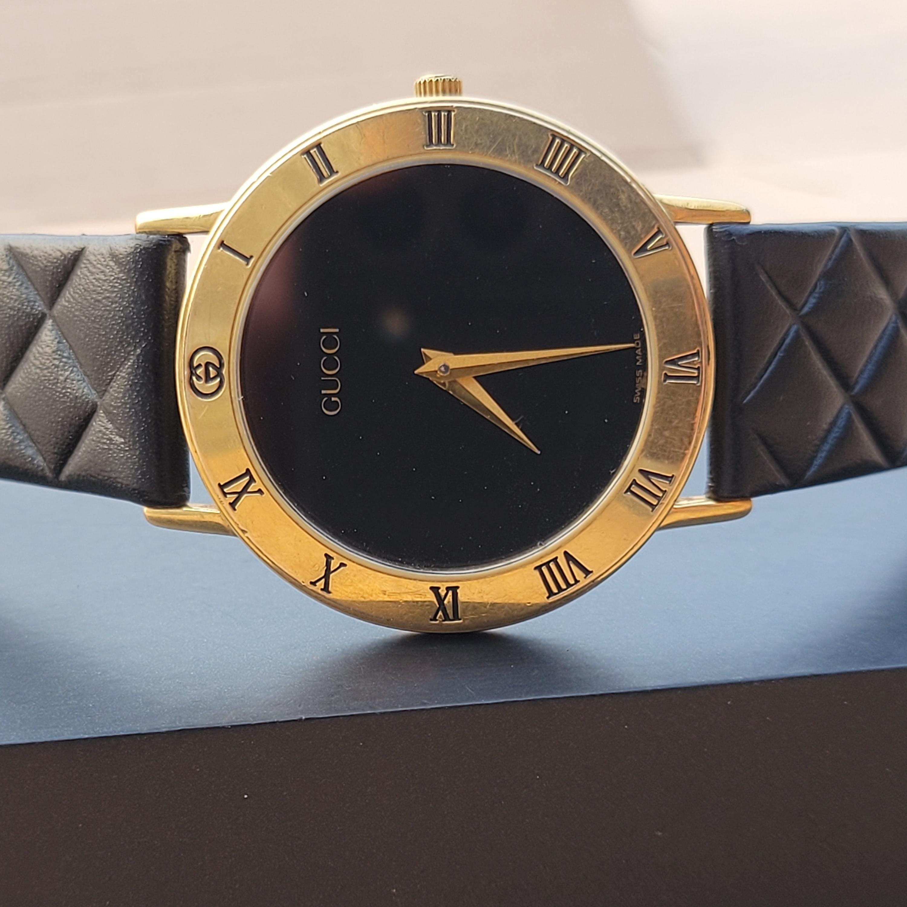 グッチ ブラック 3000.2.M クォーツ ゴールドメッキ スイス製 メンズ