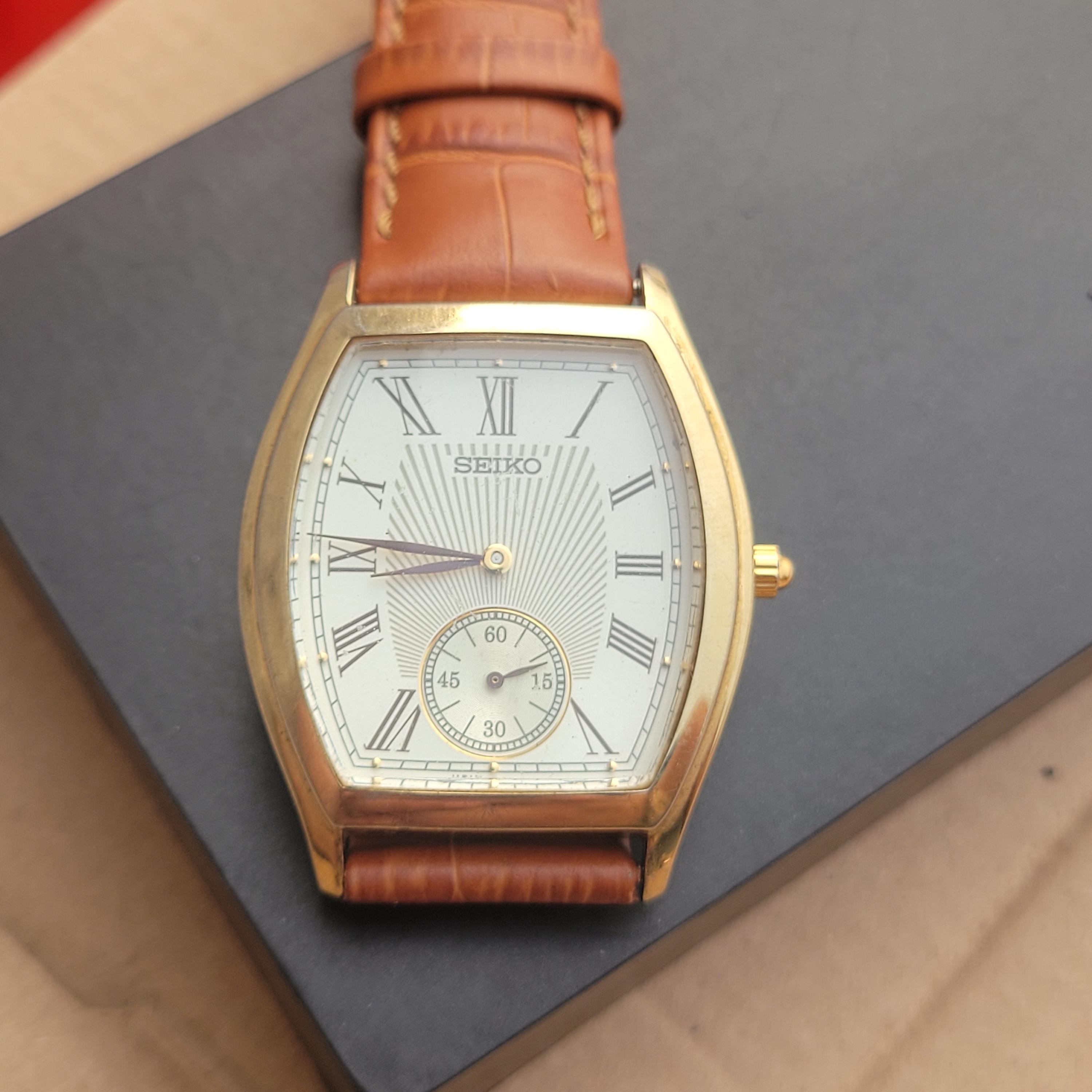 Vintage Seiko 6G28-00A0 Roman Sub Seconds Dress Quartz Gold Plated