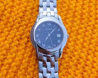 Vintage Gucci 5500M Men's Wrist Watch, Black Stainless Steel - Etsy
