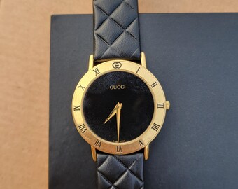 Gucci Black 3000.2.M Quartz Gold Plated Swiss Made Men's Wrist