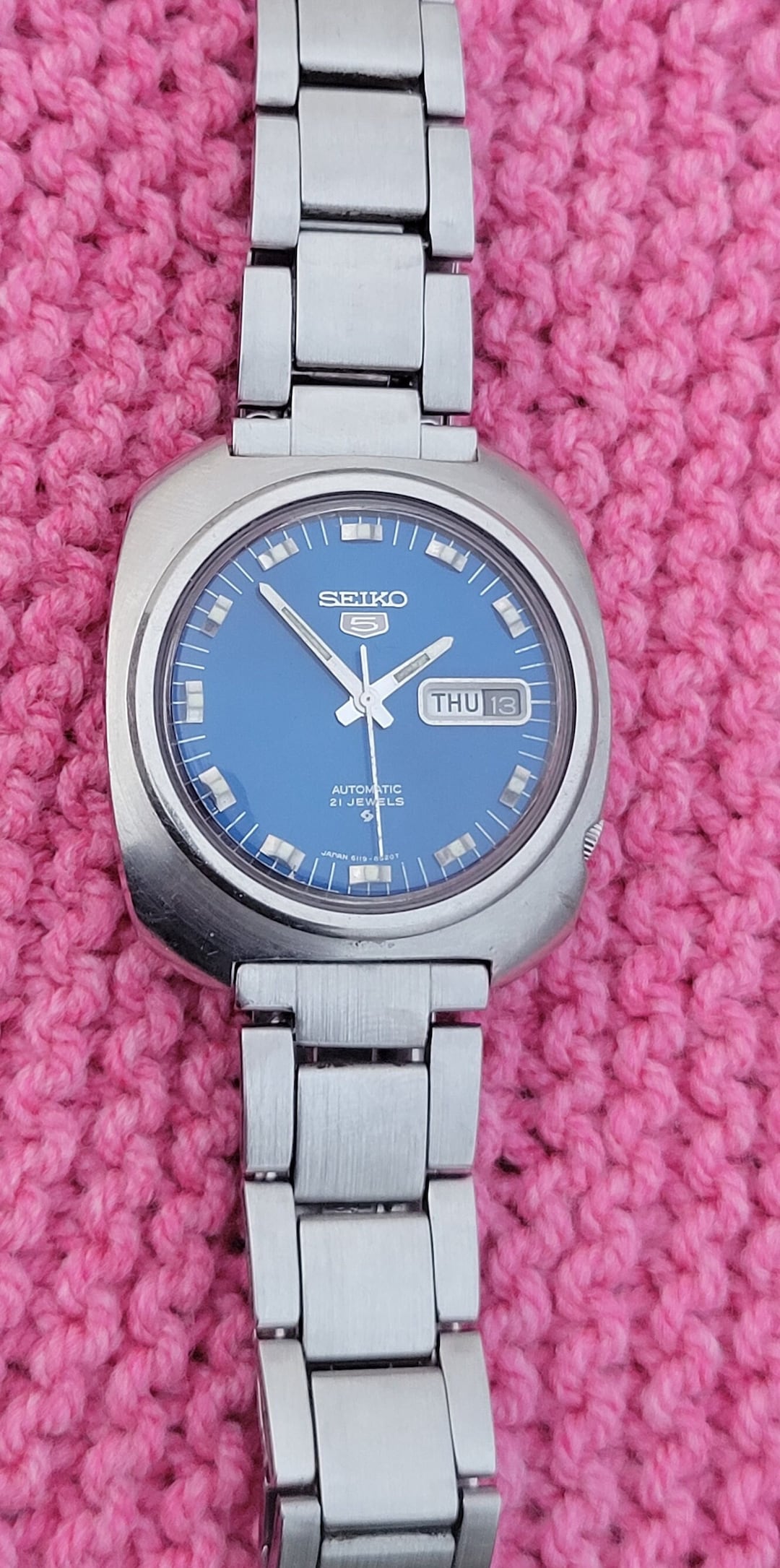 ヴィンテージ セイコー5 自動巻き メンズウォッチ：サックスブルー