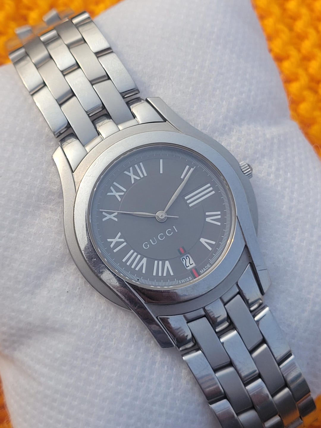 Gucci 5500M Gray Dial Roman Stainless Steel Swiss Made Men's Wrist