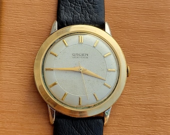 Vintage Gruen Veri-Thin 14K Mechanical Swiss Made 1950s Unique Rare Men's Wrist Watch