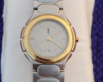 Vintage YSL Yves Saint Laurent Men's Watch - Gold Bezel, Stainless