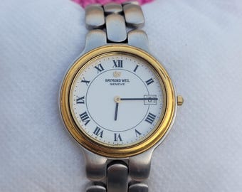 Vintage Raymond Weil Geneve 9185 White Roman Dial Swiss Made Men's Wrist Watch