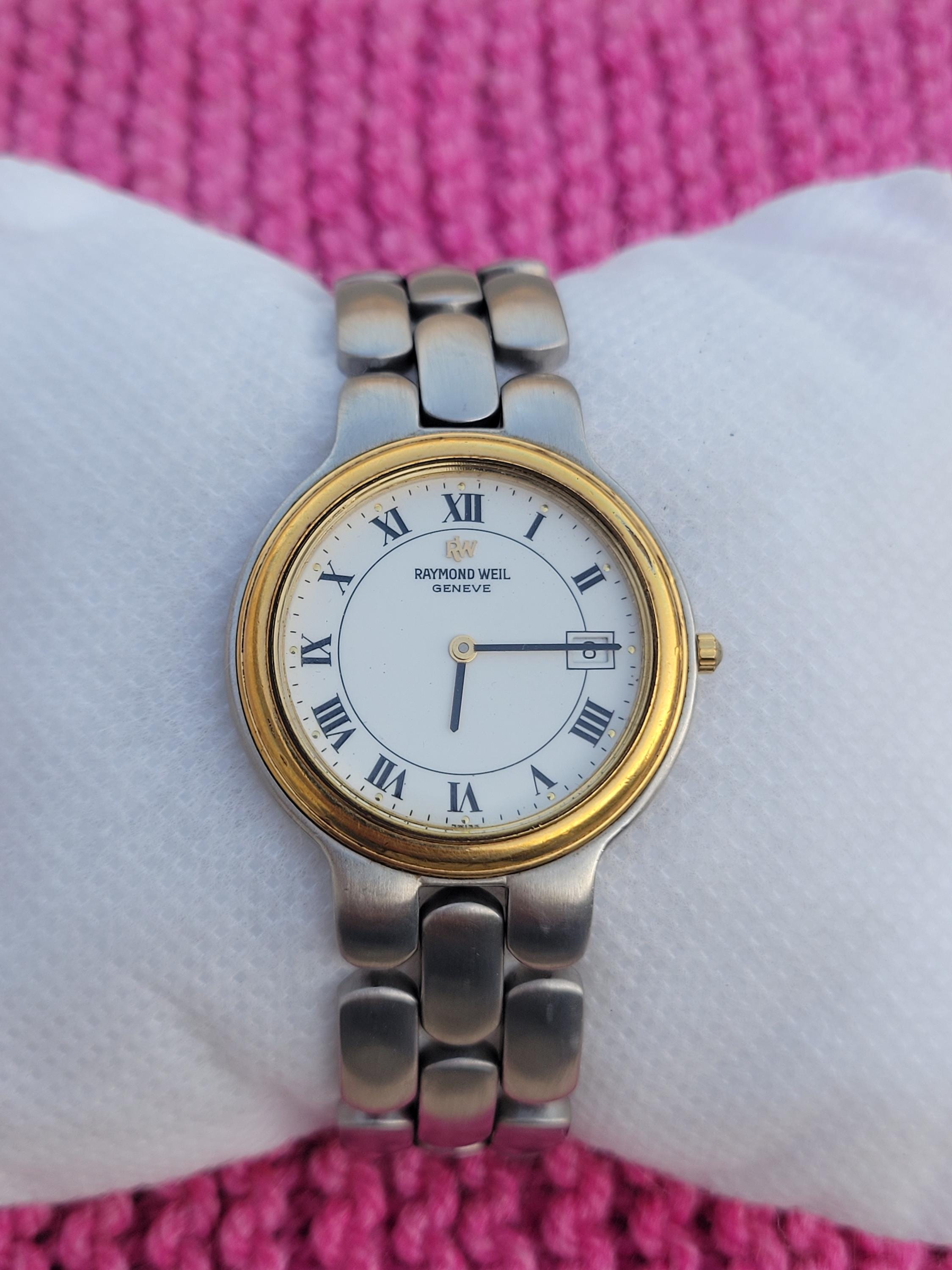Vintage Raymond Weil Geneve 9185 White Roman Dial Swiss Made Men's