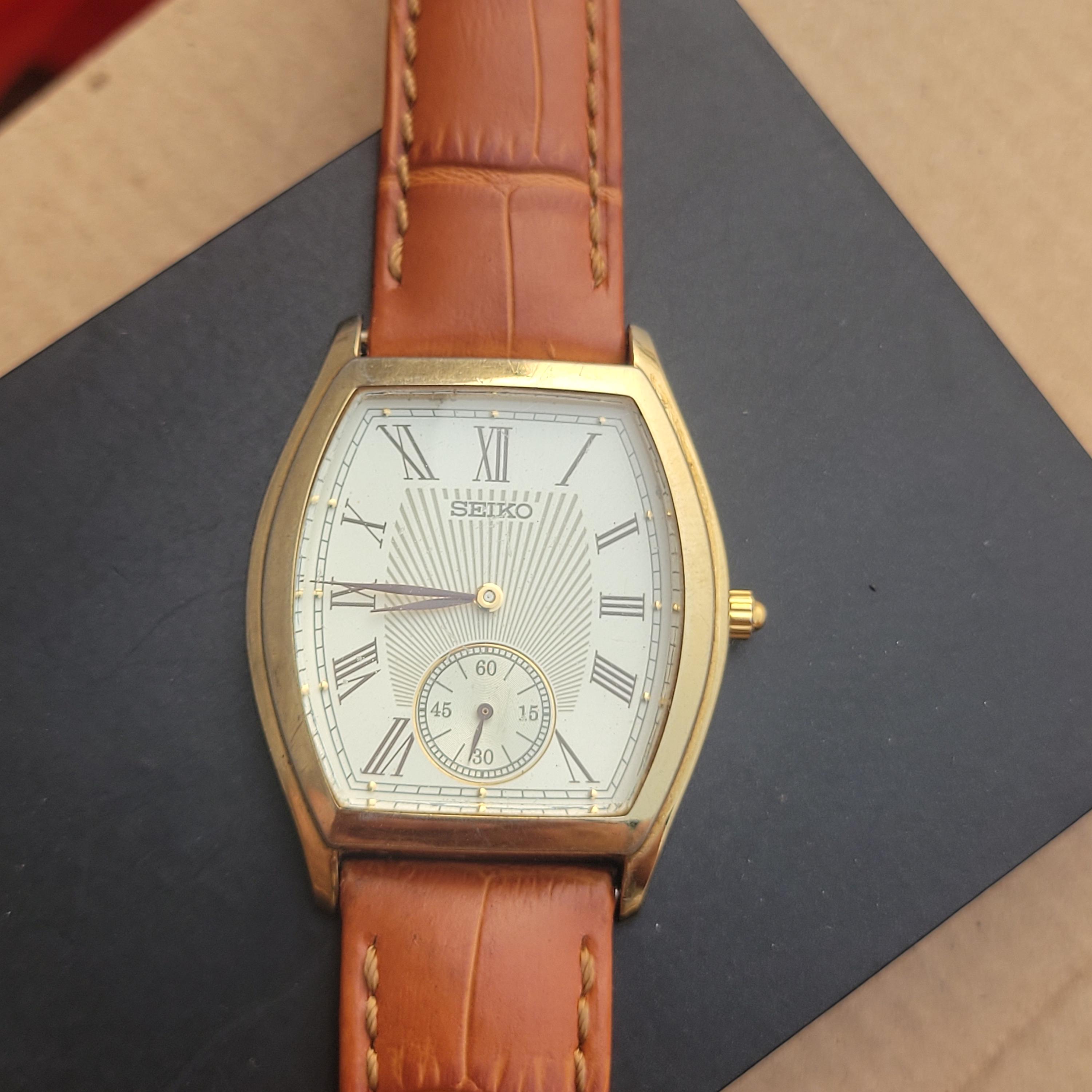 Vintage Seiko 6G28-00A0 Roman Sub Seconds Dress Quartz Gold Plated