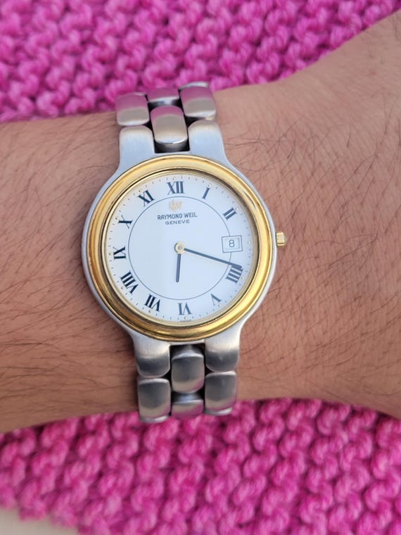 Vintage Raymond Weil Geneve 9185 White Roman Dial Swiss Made Men's