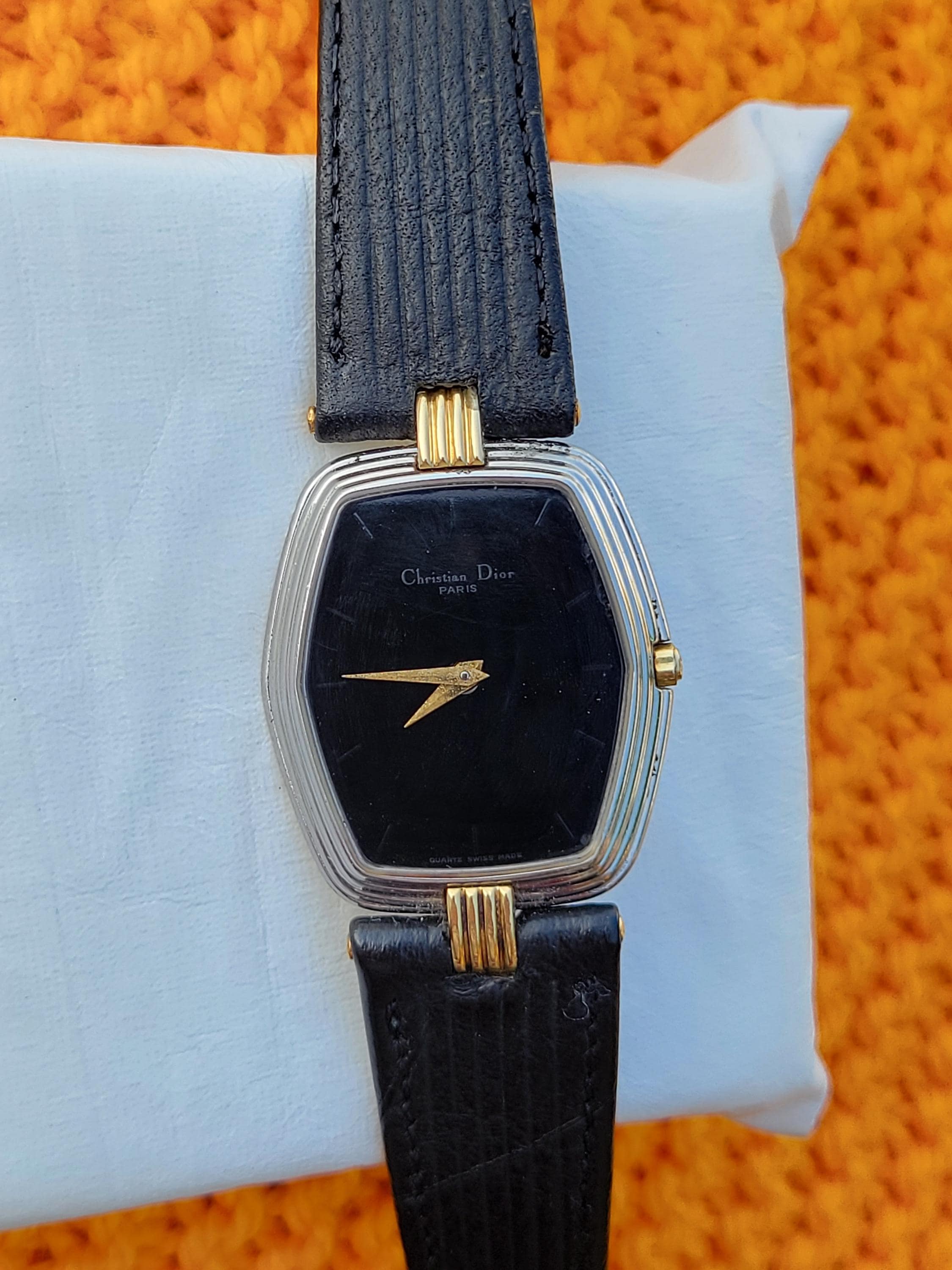 Vintage Christian Dior Watch: Swiss Made Gold & Silver Tonneau