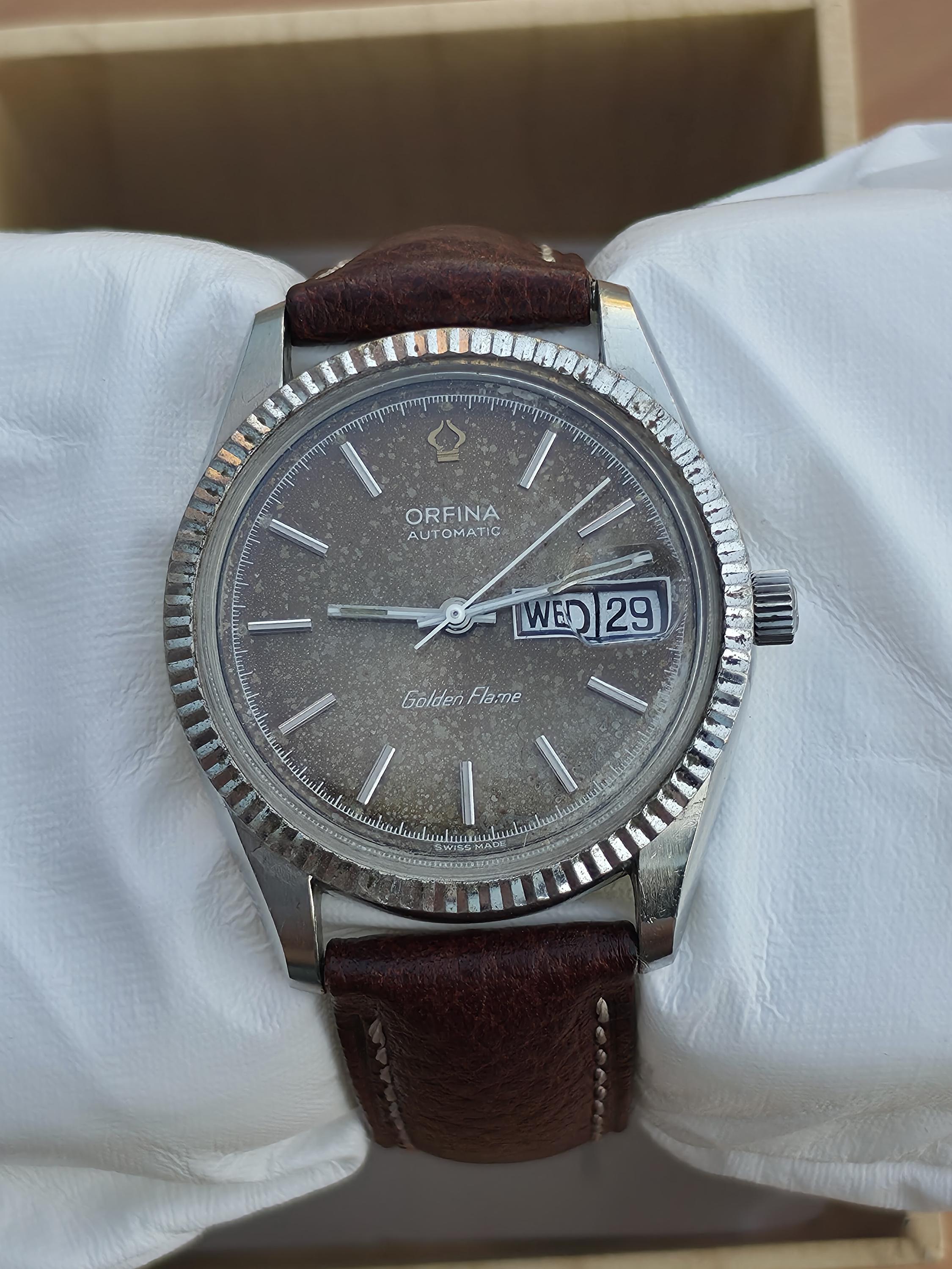 Vintage Orfina Golden Flame Automatic Watch: Stainless Steel