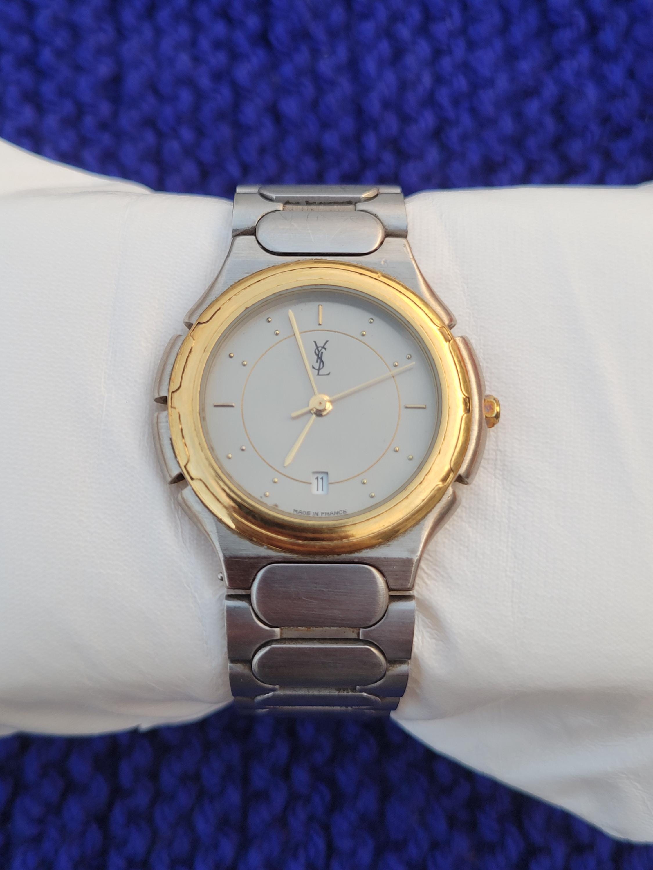 Vintage YSL Yves Saint Laurent Men's Watch - Gold Bezel, Stainless