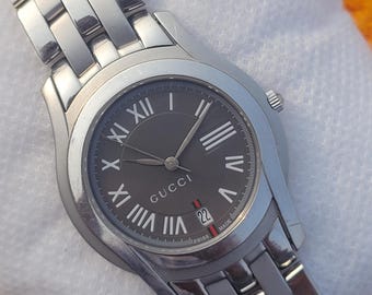 Gucci 5500M Gray Dial Roman Stainless Steel Swiss Made Men's Wrist