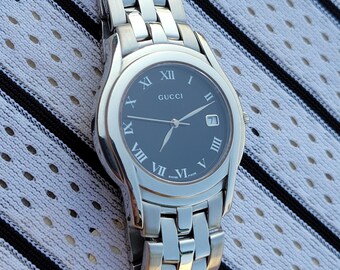 Stunning Gucci 5500M Black Stainless Steel Quartz Swiss Made Men's