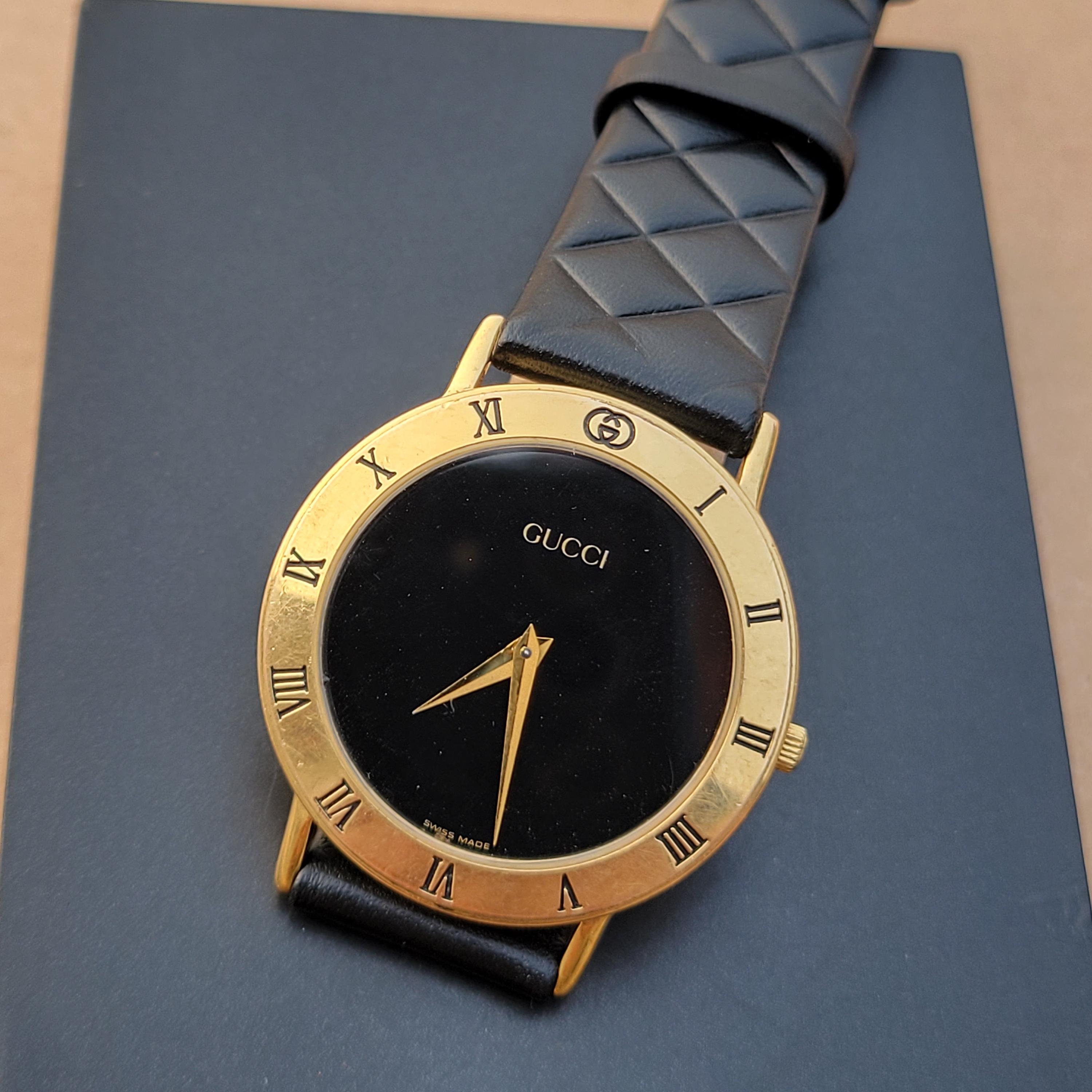 Gucci Black 3000.2.M Quartz Gold Plated Swiss Made Men's Wrist