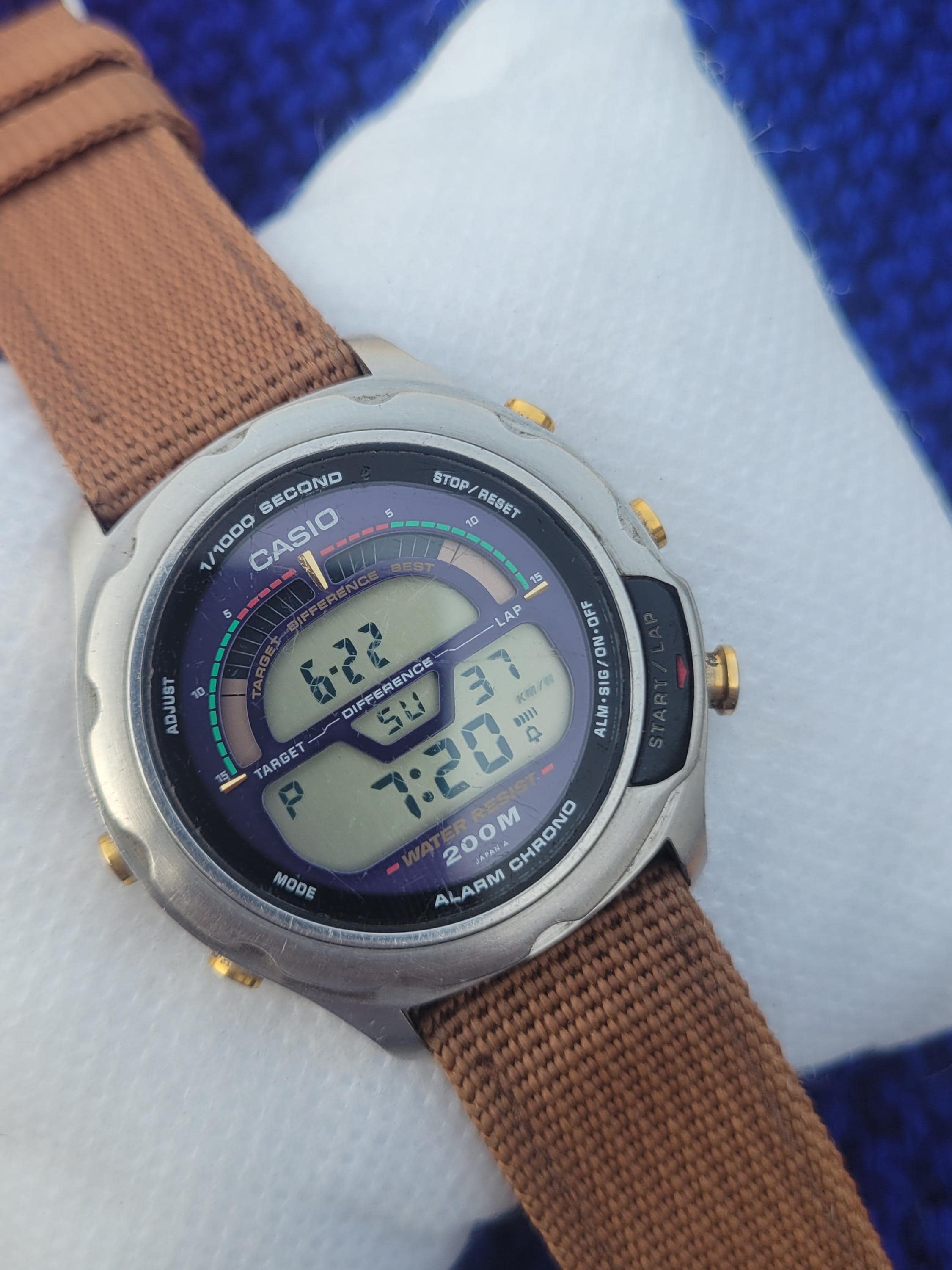 Vintage Casio GPX-2100 Digital Watch: Stainless Steel Alarm Chrono