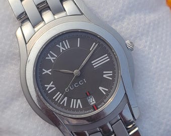 Gucci 5500M Gray Dial Roman Stainless Steel Swiss Made Men's Wrist