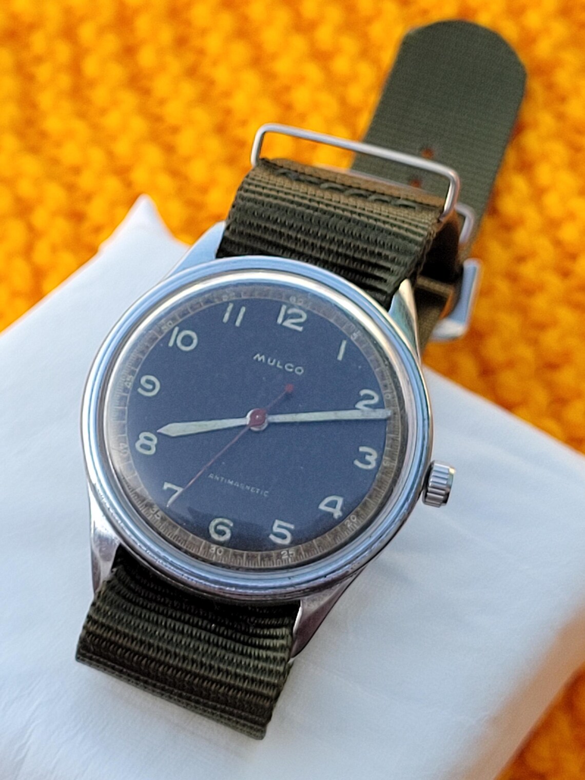 Vintage Mulco WWII Military Rare Swiss Made Mechanical Nato Men's Wrist Watch, photo 4 of 5