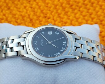 Stunning Gucci 5500M Black Stainless Steel Quartz Swiss Made Men's